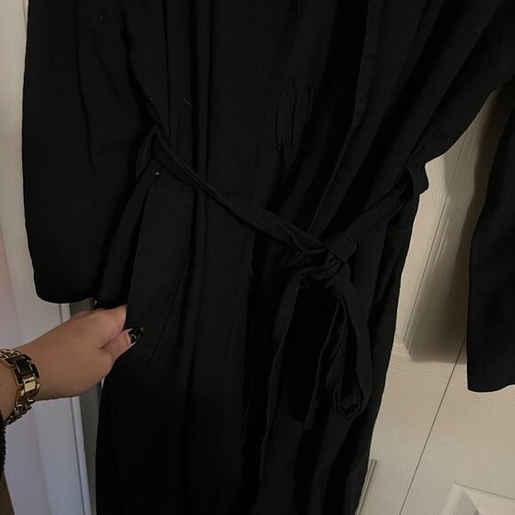 H&M Womens Black Long Sleeve Lightweight Open Front Belted Coat Size Large - Picture 3 of 8